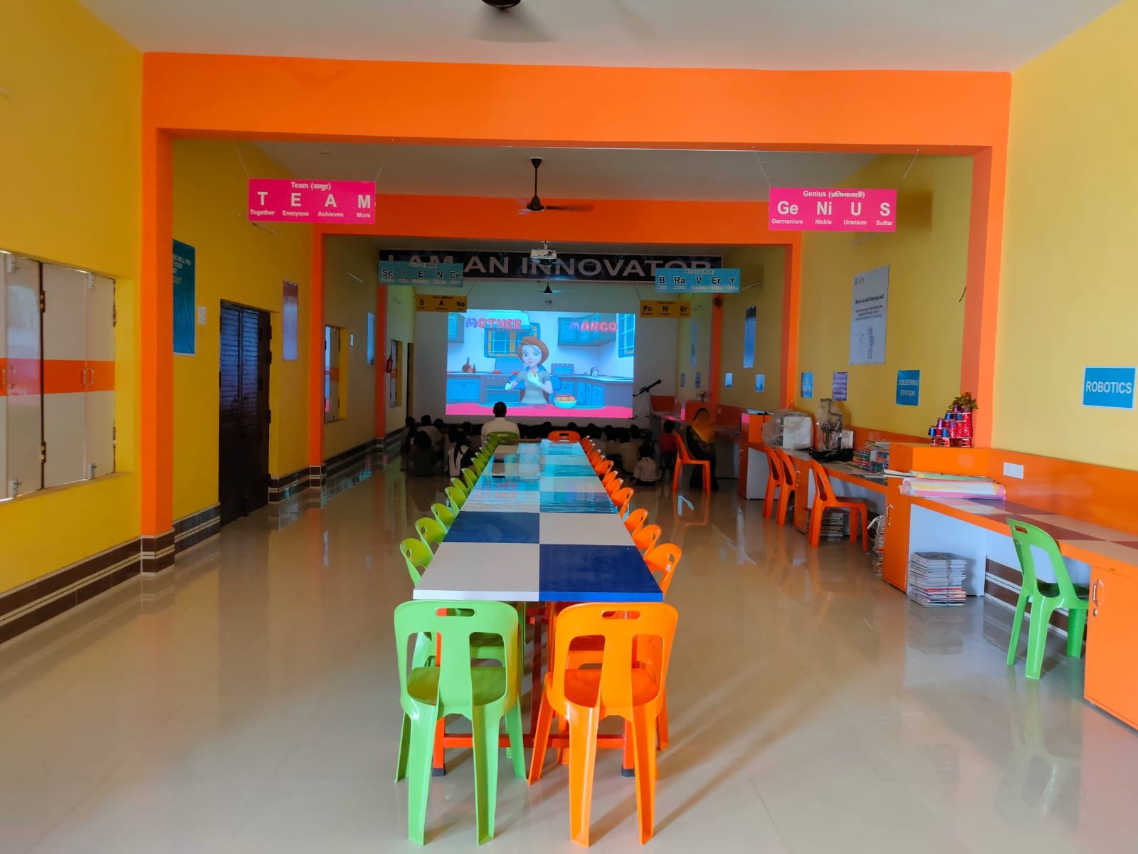 Students learning together in a school classroom