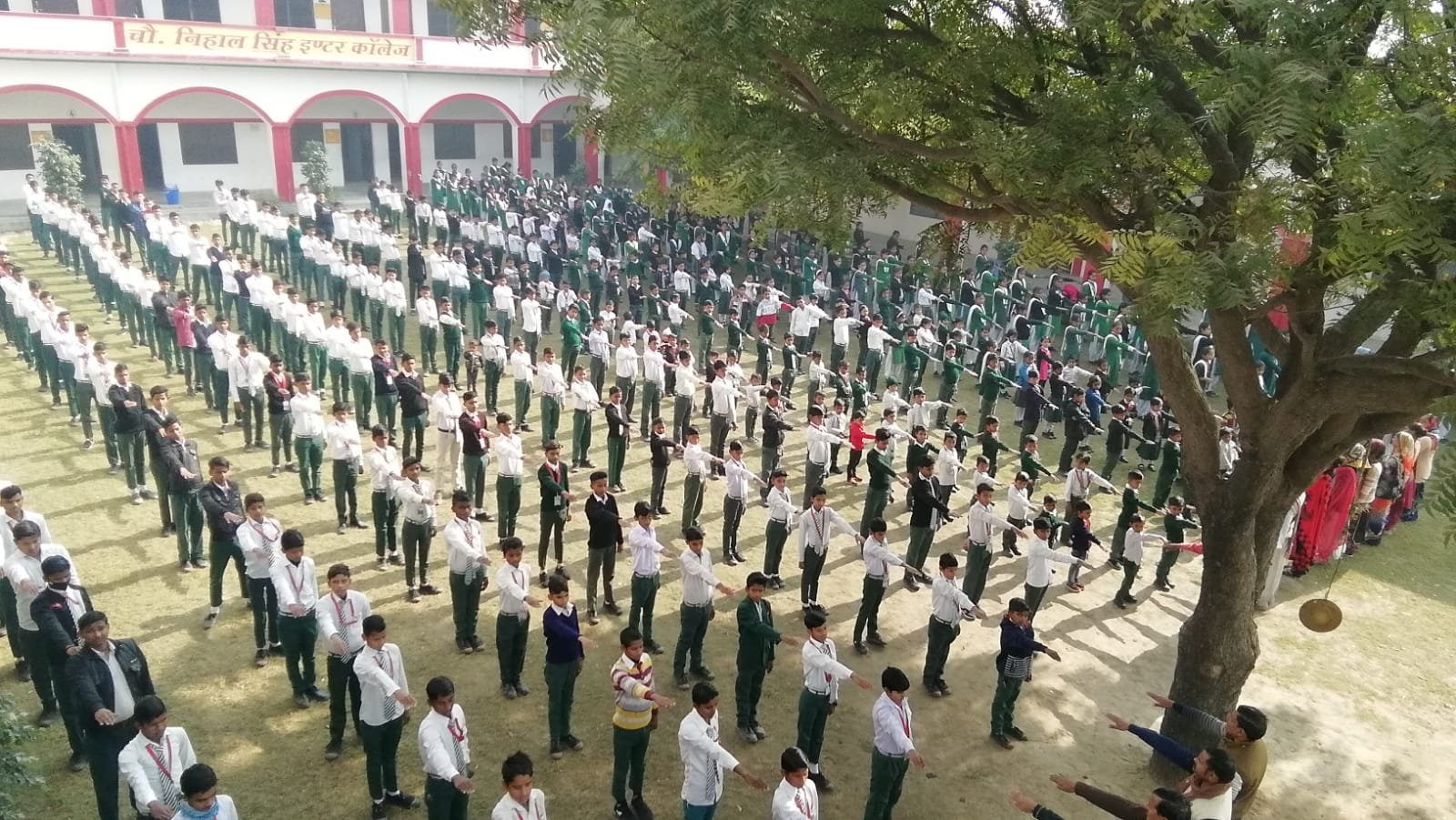 Students assembled on the school campus
